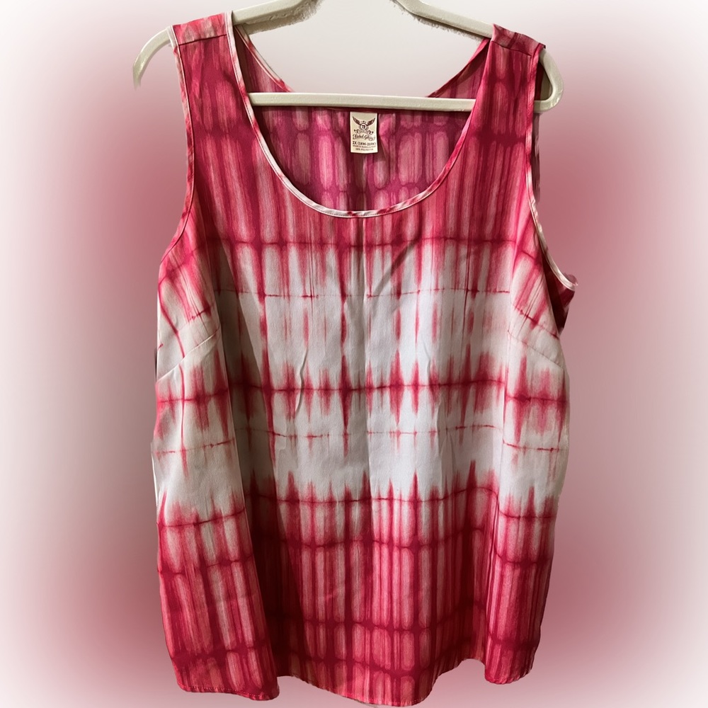 #37 gently used pink and white tie-dyed dressy tank top